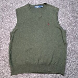 Polo Ralph Lauren Mens V Neck Sweater Vest Green 100% Pima Cotton Size M